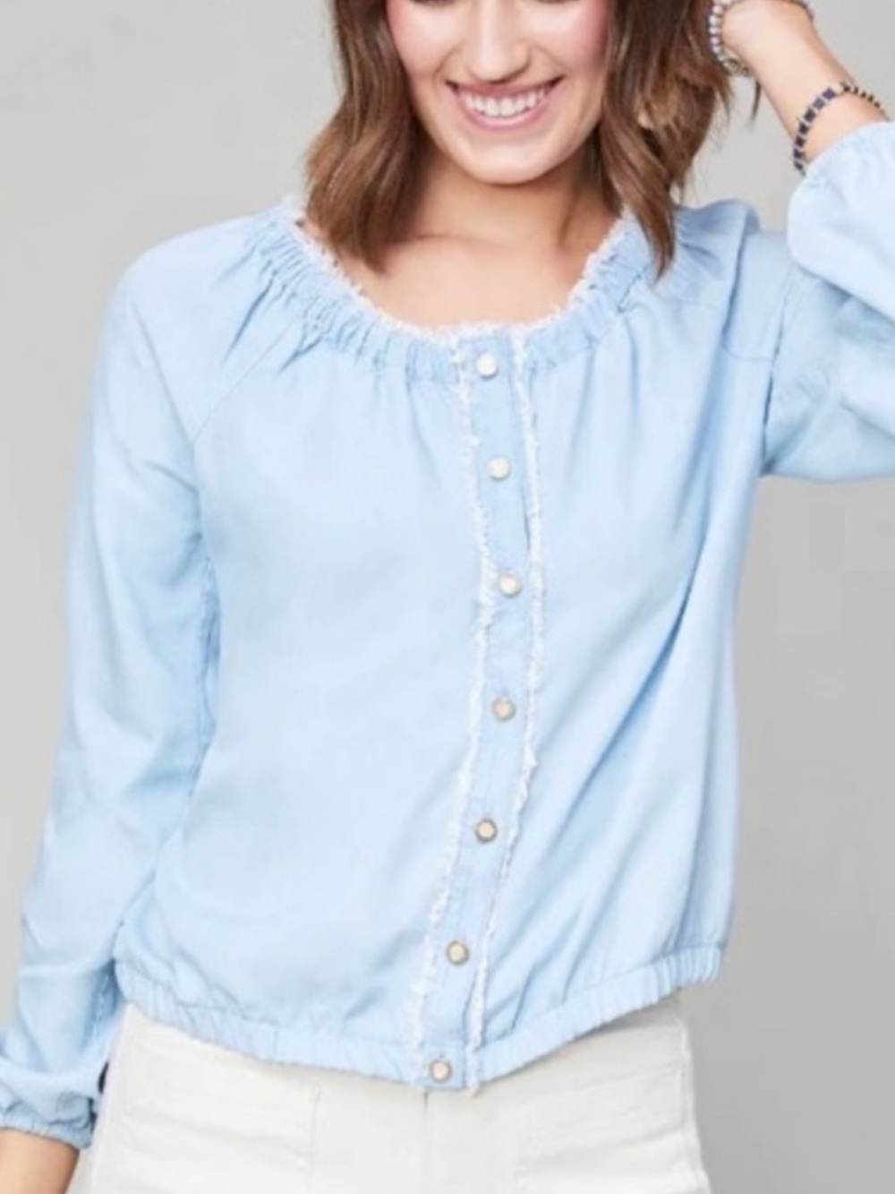 Spartina 449 Light Blue Button-Front Jenell Tencil Peasant Blouse